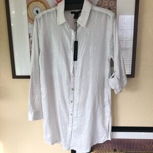 Tahari Silver luxe linen Blend shirt M